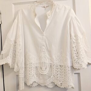 MAJE White Cotton Lace sleeves Poet Blouse Sz 3 Boho Summer Top Quality Designer